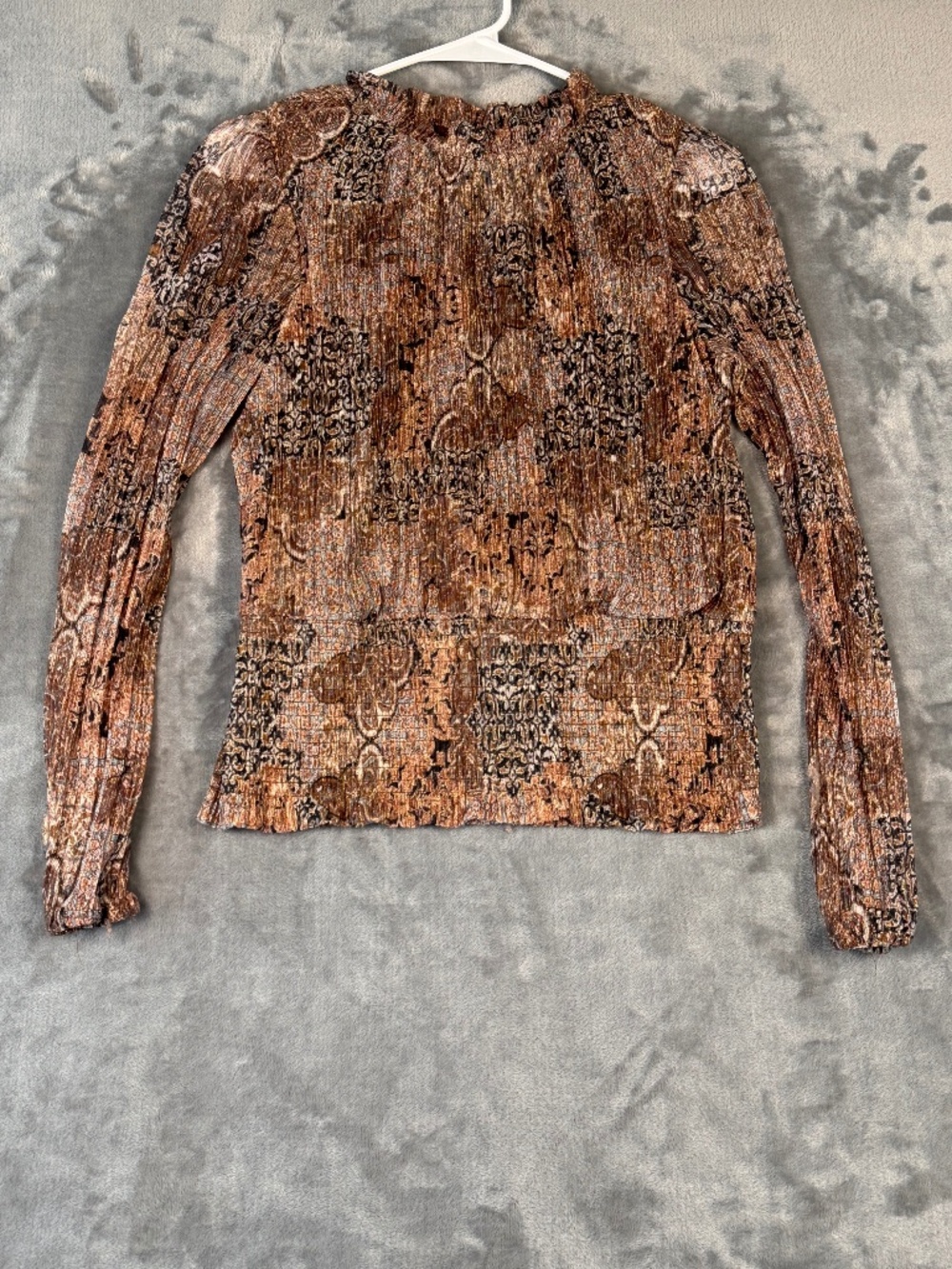 Joie Metallic Paisley Smocked Blouse Brown Gold Long Sleeve Medium